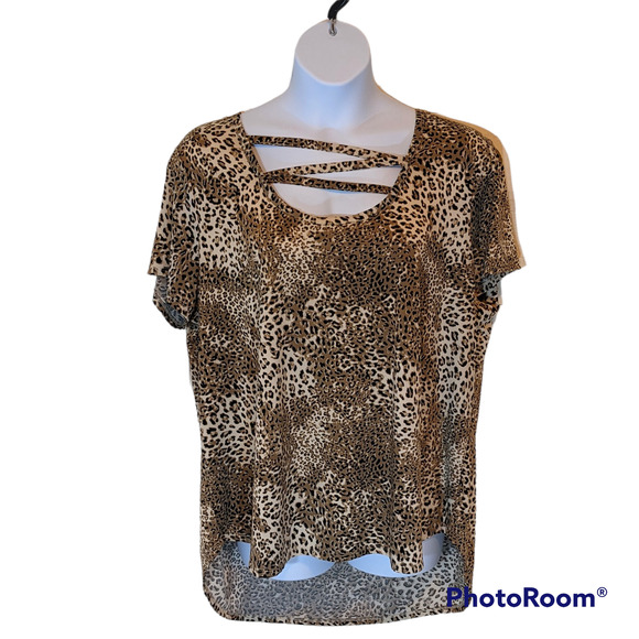 JSP Woman Animal Print Knit Strappy Neckline Top Size 2X - Picture 1 of 2